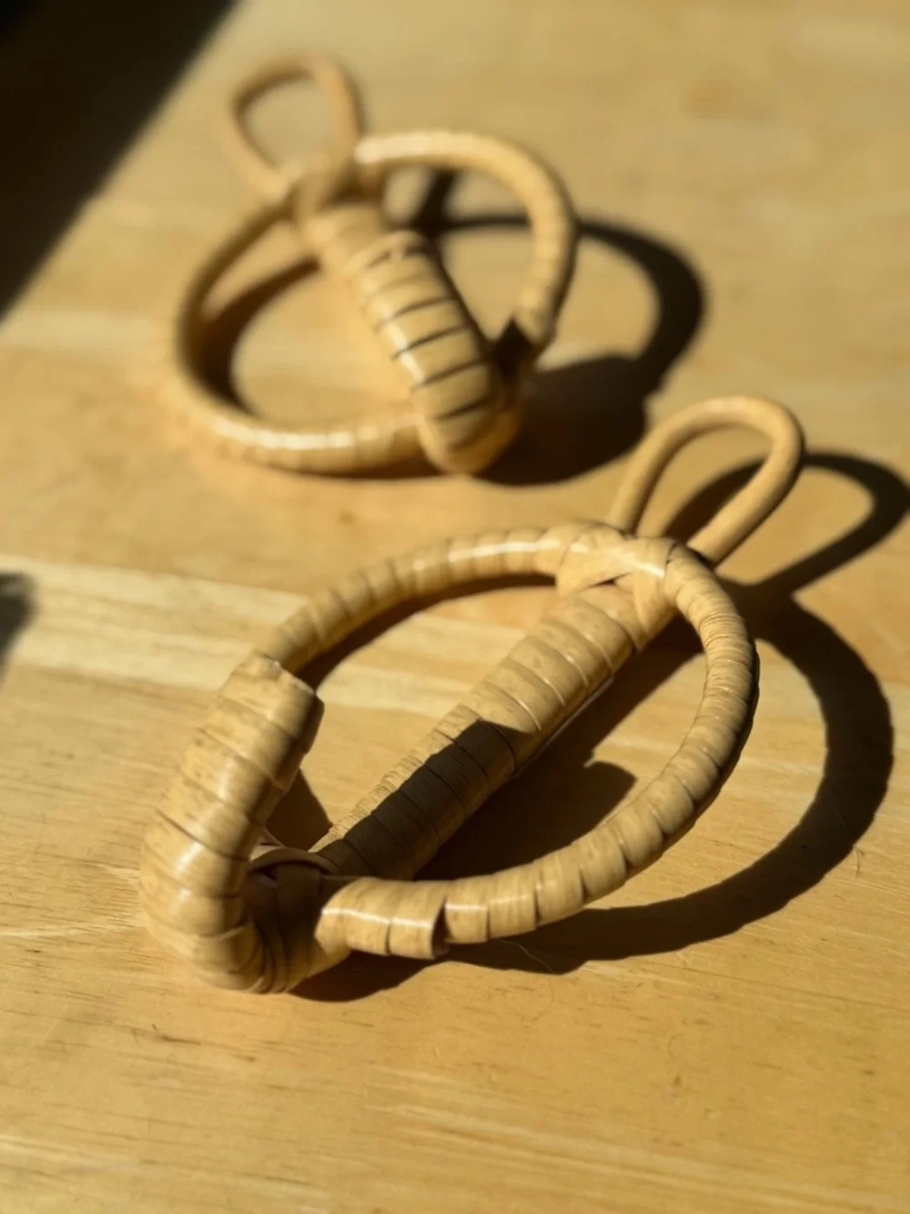 Woven Rattan Hooks or Curtain Tiebacks - Natural Tan